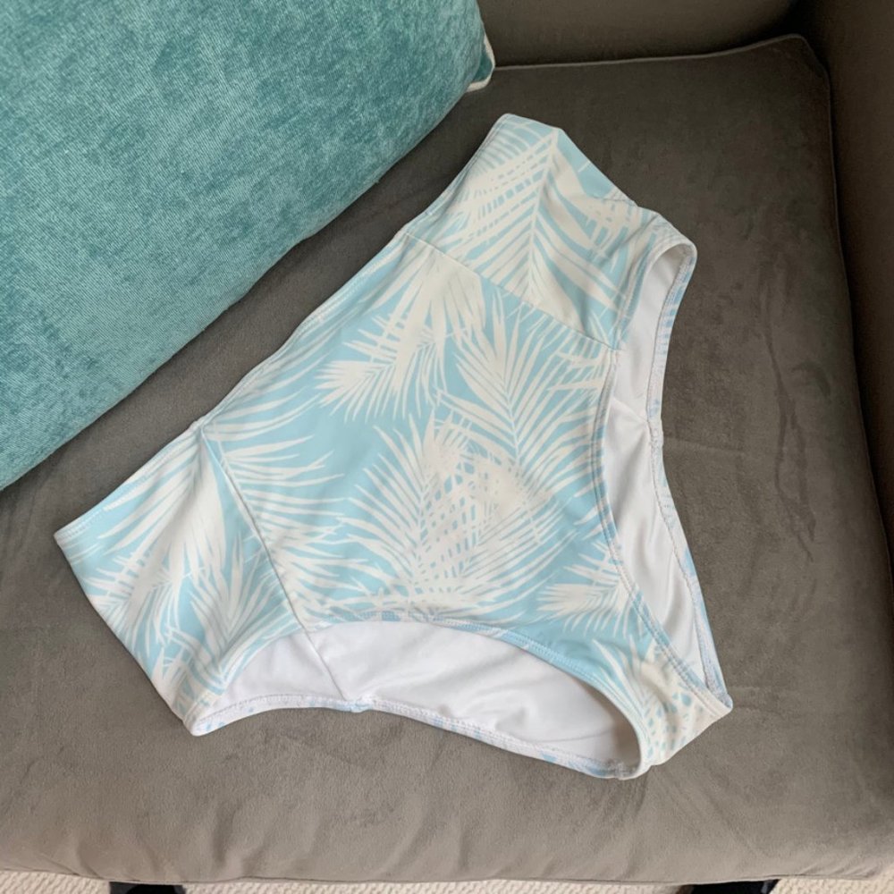 High-Waisted, Palm Leaf Print Bikini Bottom